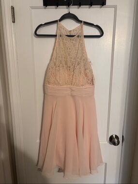 Bill Levkoff Blush Lace Halter Dress